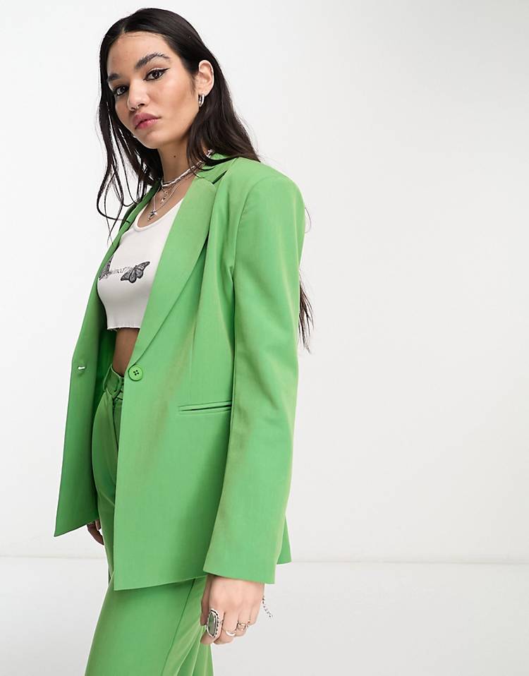 Reclaimed Vintage menzy blazer and pants set in green slub